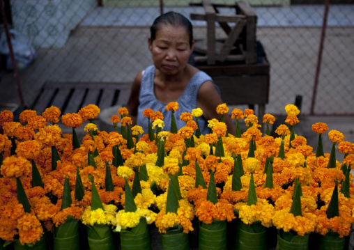 Flowers for temple, Vientiane, Laos