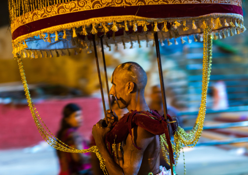 Devotee Kavadi Bearer At Thaipusam Hindu Religious Festival In Batu Caves, Southeast Asia, Kuala Lumpur, Malaysia