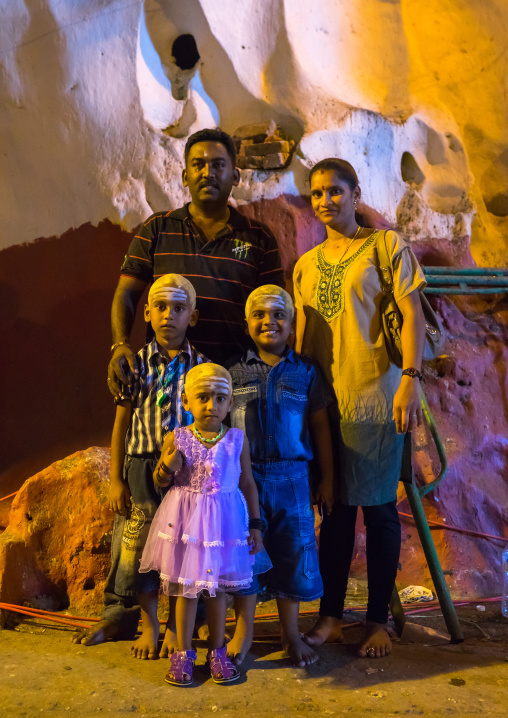 Portrait Of Parents With Their Children Who Have Heads Shaved In Batu Caves In Annual Thaipusam Religious Festival, Southeast Asia, Kuala Lumpur, Malaysia