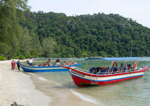Boats On Monkey Beach In Nan National Park, Penang Island, George Town, Malaysia