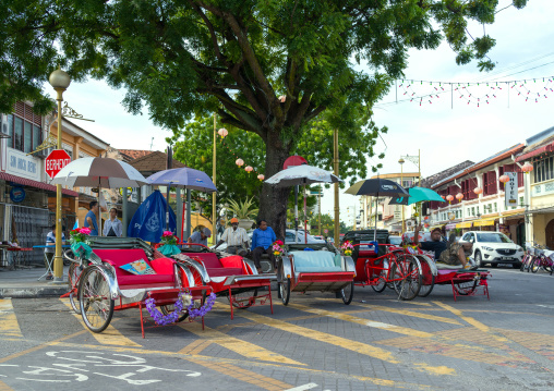 Rickshaws Waiting For Tourists In Chinatown, Penang Island, George Town, Malaysia