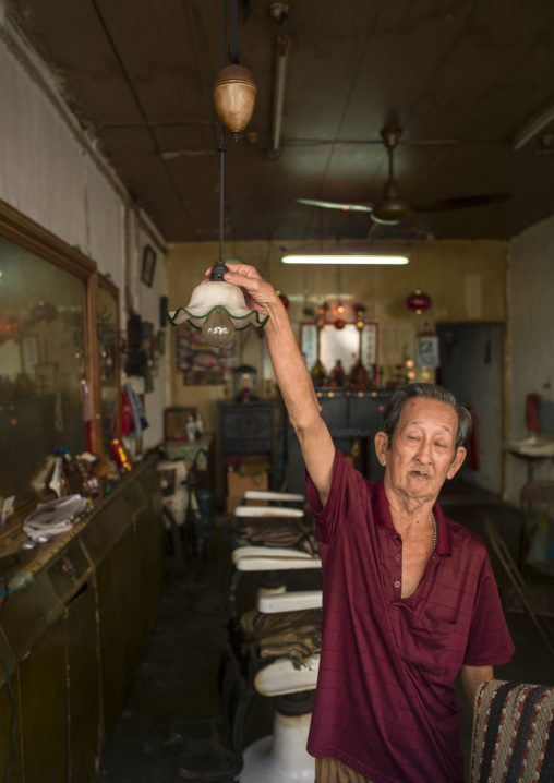 Barber In His Shop, Malacca, Malaysia