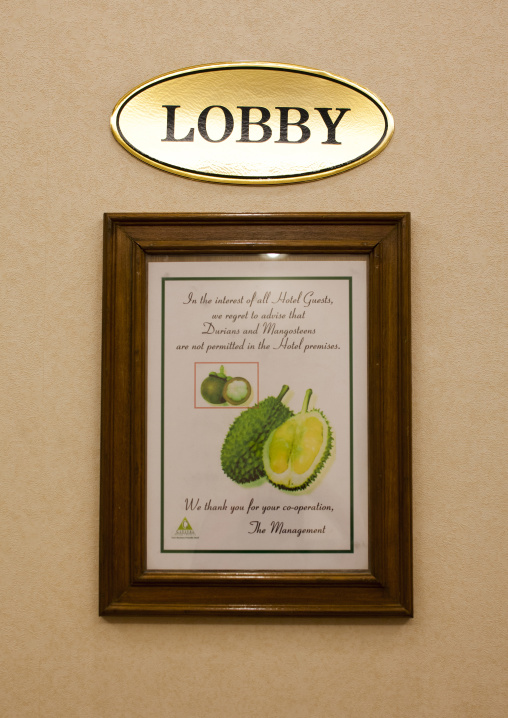 Hotel Sign Banning Durian Fruit, George Town, Penang, Malaysia