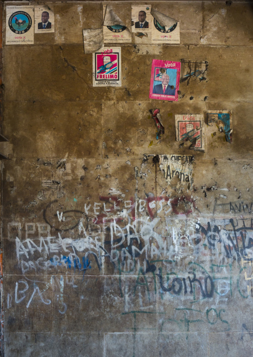 Propaganda Posters Inside The Grande Hotel Slum, Beira, Sofala Province, Mozambique