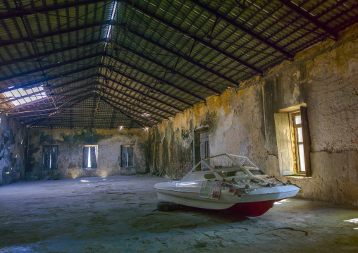 Boat Inside An Old Portuguese Colonial Building, Ilha de Mocambique, Nampula Province, Mozambique