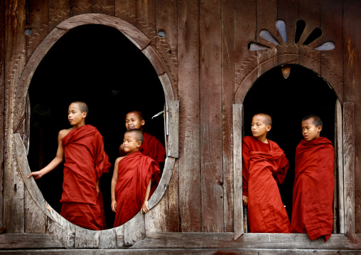 Novices Buddhist Monks In Shwe Yan Pyay Monastery, Myanmar