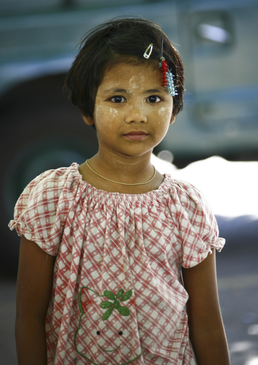 Girl With Thanaka On Cheeks, Rangoon, Myanmar