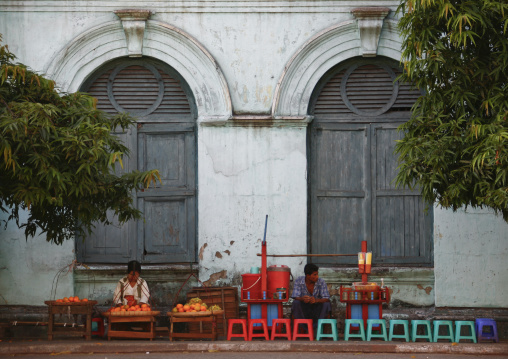 Fruits Street Sellers In Old Colonial Dictrict, Rangoon, Myanmar