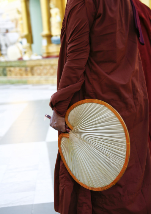 Buddhist Monk With A Fan, Shwedagon Pagoda, Rangoon, Myanmar