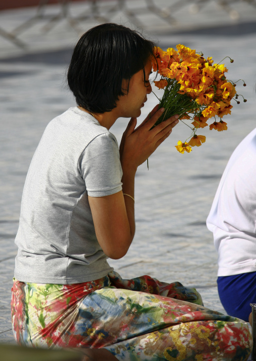 Woman Praying At Shwedagon Pagoda, Rangoon, Myanmar