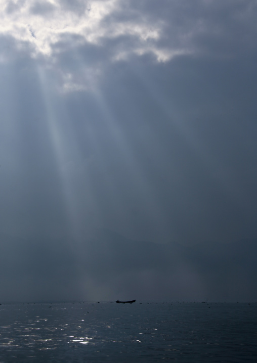Fishing Boat Under The Storm, Inle Lake, Myanmar