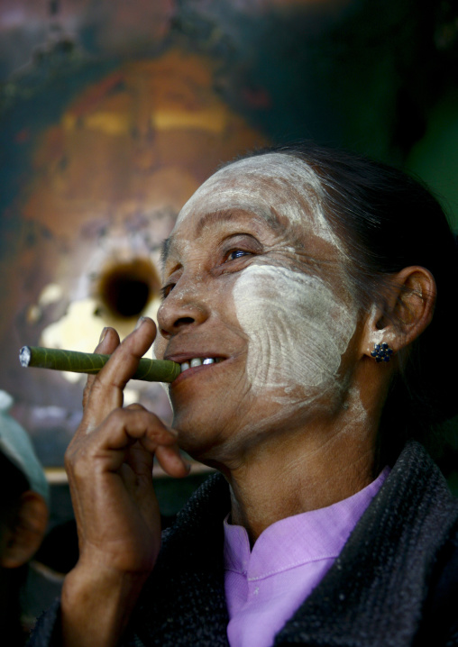 Woman With Thanaka And Cigar, Mandalay, Myanmar
