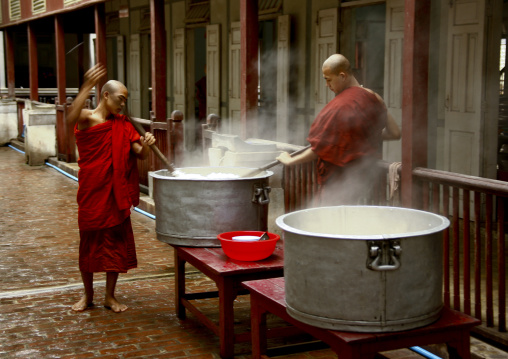 Monks Making Food At Mahagandayon Monastery In Amarapura, Myanmar