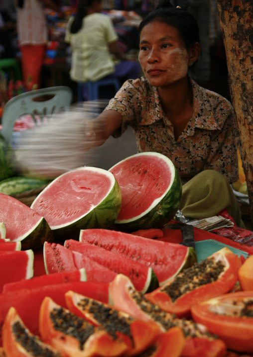 Woman Selling Fruits In Rangoon, Myanmar