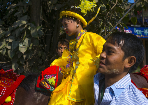 Child And Father During A Novitiation Parade, Bagan,  Myanmar