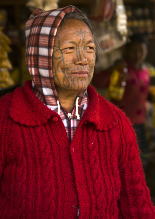Tribal Chin Woman With Tattoo On The Face, Mindat, Myanmar