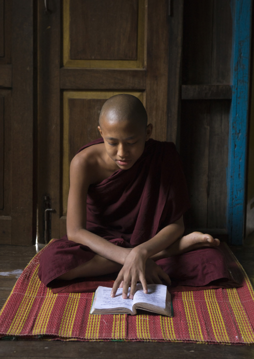Young Novice Reading A Book, Mrauk U, Myanmar