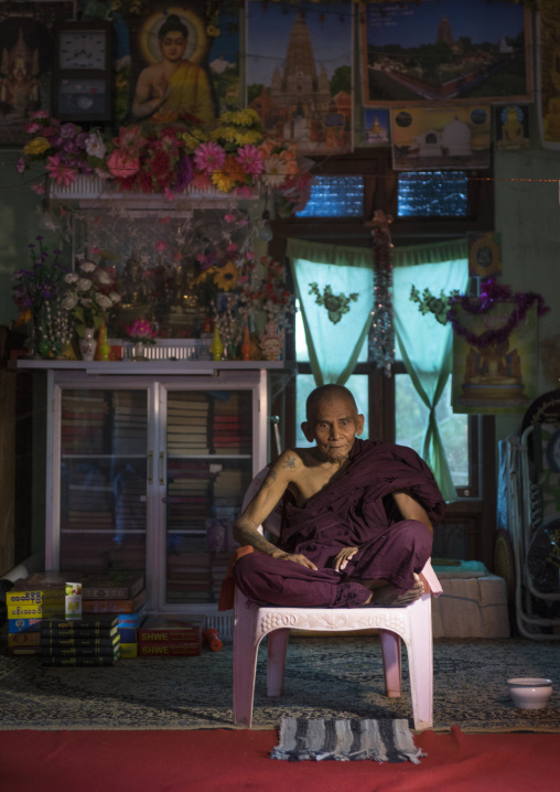 A Burmese Ermite Buddhist Monk, Mrauk U, Myanmar