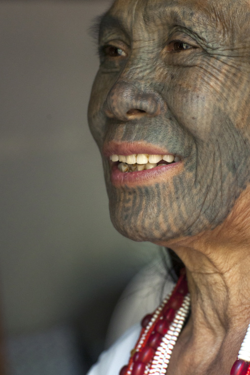 Miss Heu From Muun Tribe With Tattoo On The Face, Kanpelet, Myanmar