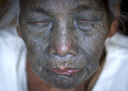 Tribal Chin Woman From U Pu Tribe With Tattoo On The Face, Kanpelet, Myanmar