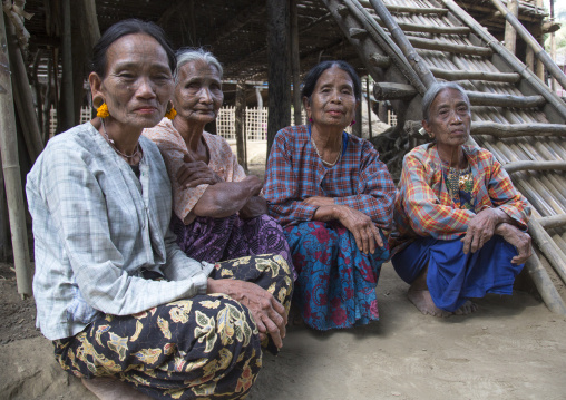 Tribal Chin Women With Spiderweb Tattoo On The Faces, Mrauk U, Myanmar