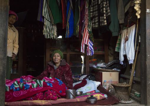Chin Local Market Selling Womens Clothing, Mindat, Myanmar