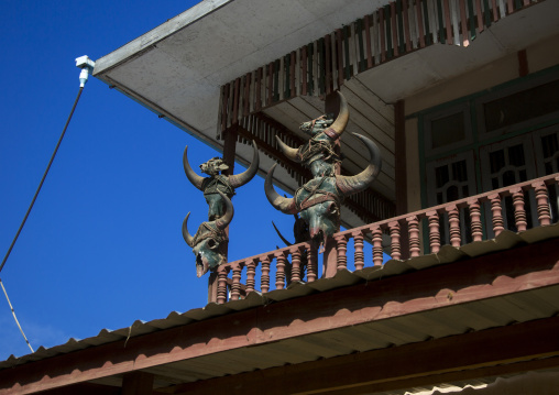 Buffalos And Gaurs Skulls On A Chin House, Mindat, Myanmar