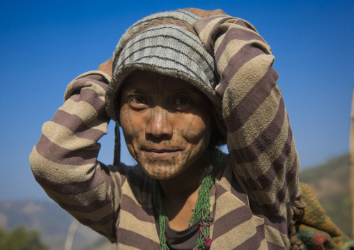 Tribal Chin Woman From Muun Tribe With Tattoo On The Face, Mindat, Myanmar
