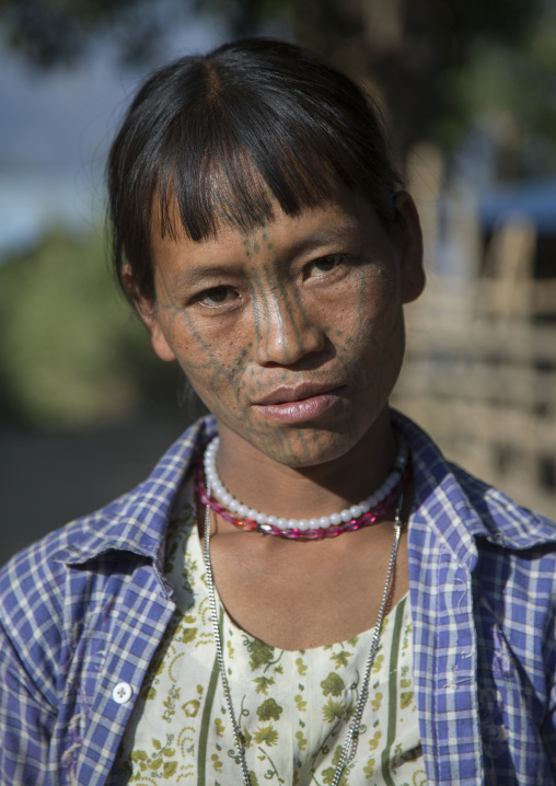 Tribal Chin Woman From Muun Tribe With Tattoo On The Face, Mindat, Myanmar