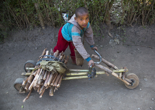 Boy With A Bicycle Made With Bamboos, Mindat, Myanmar