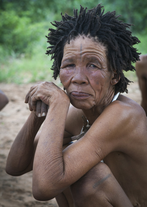 Bushman Woman With Traditional Hairstyle, Tsumkwe, Namibia