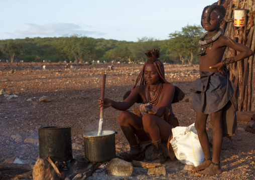 Himba Woman Cooking, Epupa, Namibia