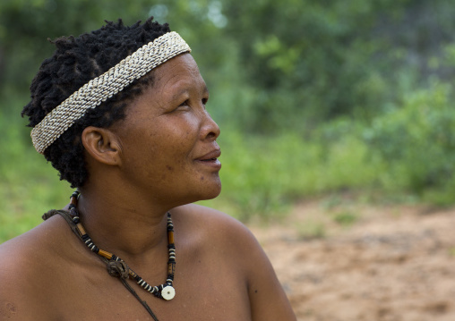 Bushman Woman With Ostrich Egg Traditional Headdress, Tsumkwe, Namibia