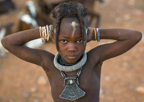 Young Himba Girl With Ethnic Hairstyle, Epupa, Namibia