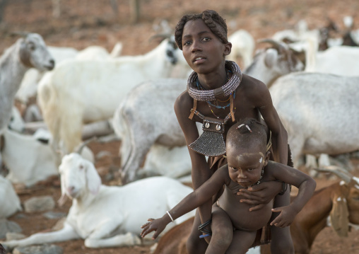 Himba Children With Ethnic Hairstyle, Epupa, Namibia