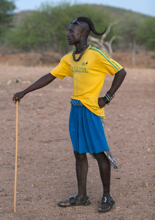 Himba Single Man With A Brazil Football Shirt, Epupa, Namibia