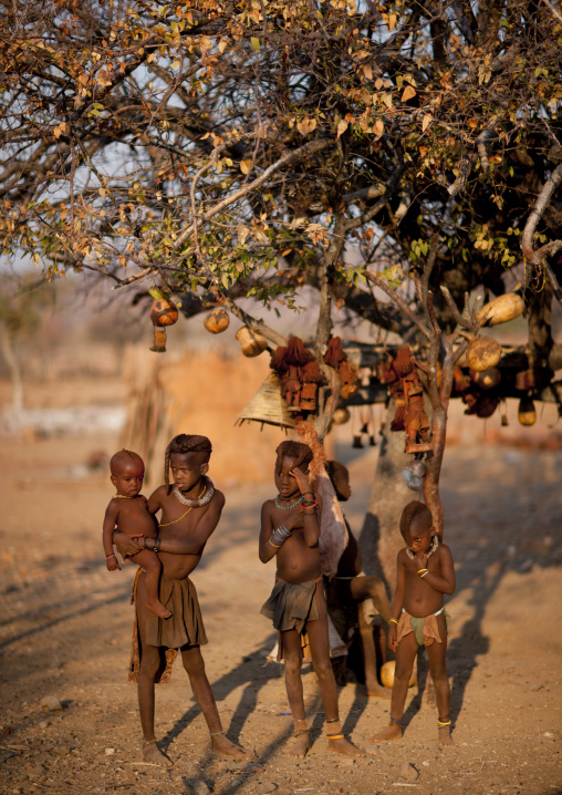 Himba Kids Under A Tree, Okapale Area, Namibia