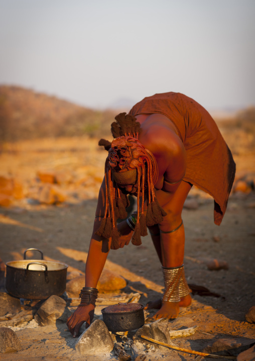 Himba Woman Cooking, Epupa, Namibia