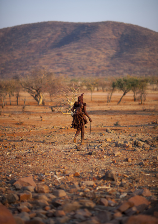 Himba Woman Walking In The Bush, Epupa, Namibia