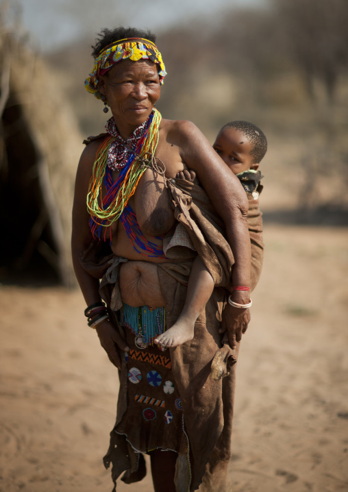 San Woman Carrying Her Baby On Her Back, Namibia