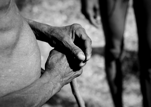 San Hands Holding A Walking Stick, Namibia