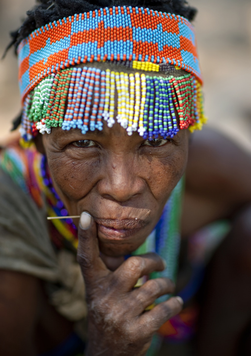 San Woman With A Beaded Headdress, Namibia