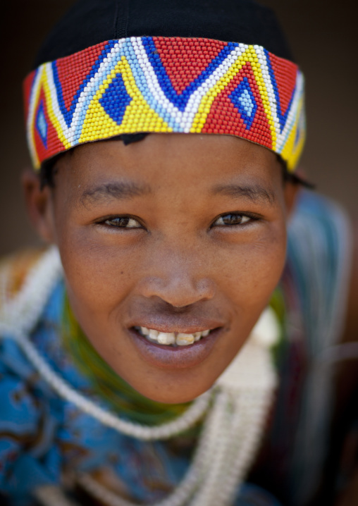San Woman Wearing A Beaded Headband, Namibia