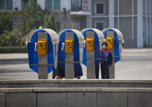 Public phone booths in the street, Pyongan Province, Pyongyang, North Korea