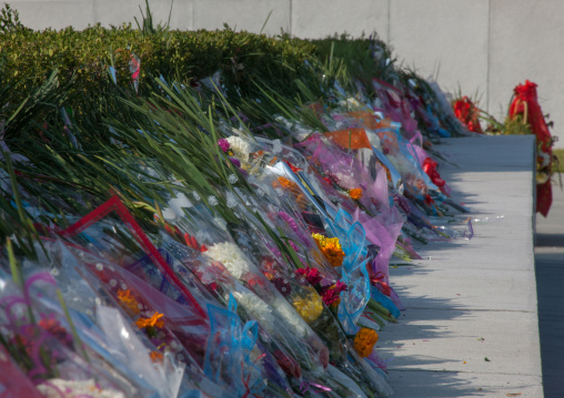 Bunches of flowers offered by the North Korean people in Mansudae Grand monument, Pyongan Province, Pyongyang, North Korea