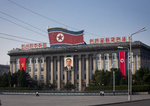 Government building in Kim Il-sung square, Pyongan Province, Pyongyang, North Korea