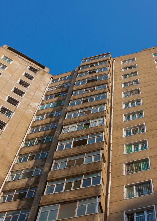 Low angle view of apartments buildings, Pyongan Province, Pyongyang, North Korea