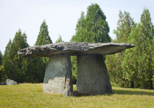 Bronze age dolmen in a field, Pyongan Province, Munhung-ri, North Korea