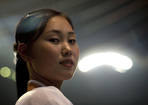 North Korean girl in may day stadium, Pyongan Province, Pyongyang, North Korea