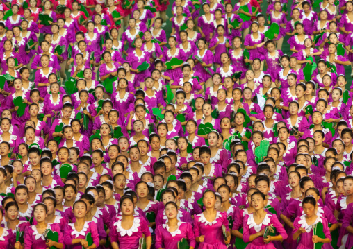 North Korean gymnasts performing during Arirang mass games in may day stadium, Pyongan Province, Pyongyang, North Korea